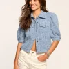Hot Ardith Textured Denim Short Sleeve Jacket Denim | Jackets
