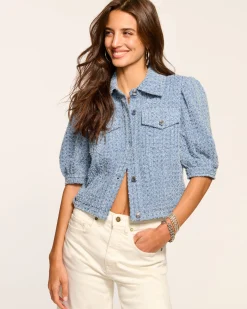 Hot Ardith Textured Denim Short Sleeve Jacket Denim | Jackets
