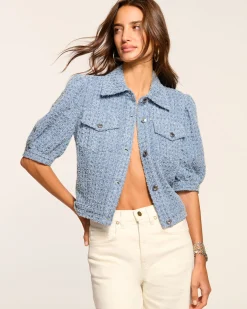 Hot Ardith Textured Denim Short Sleeve Jacket Denim | Jackets