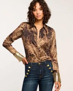 Hot Chrystal Embellished Button Down Top Tops