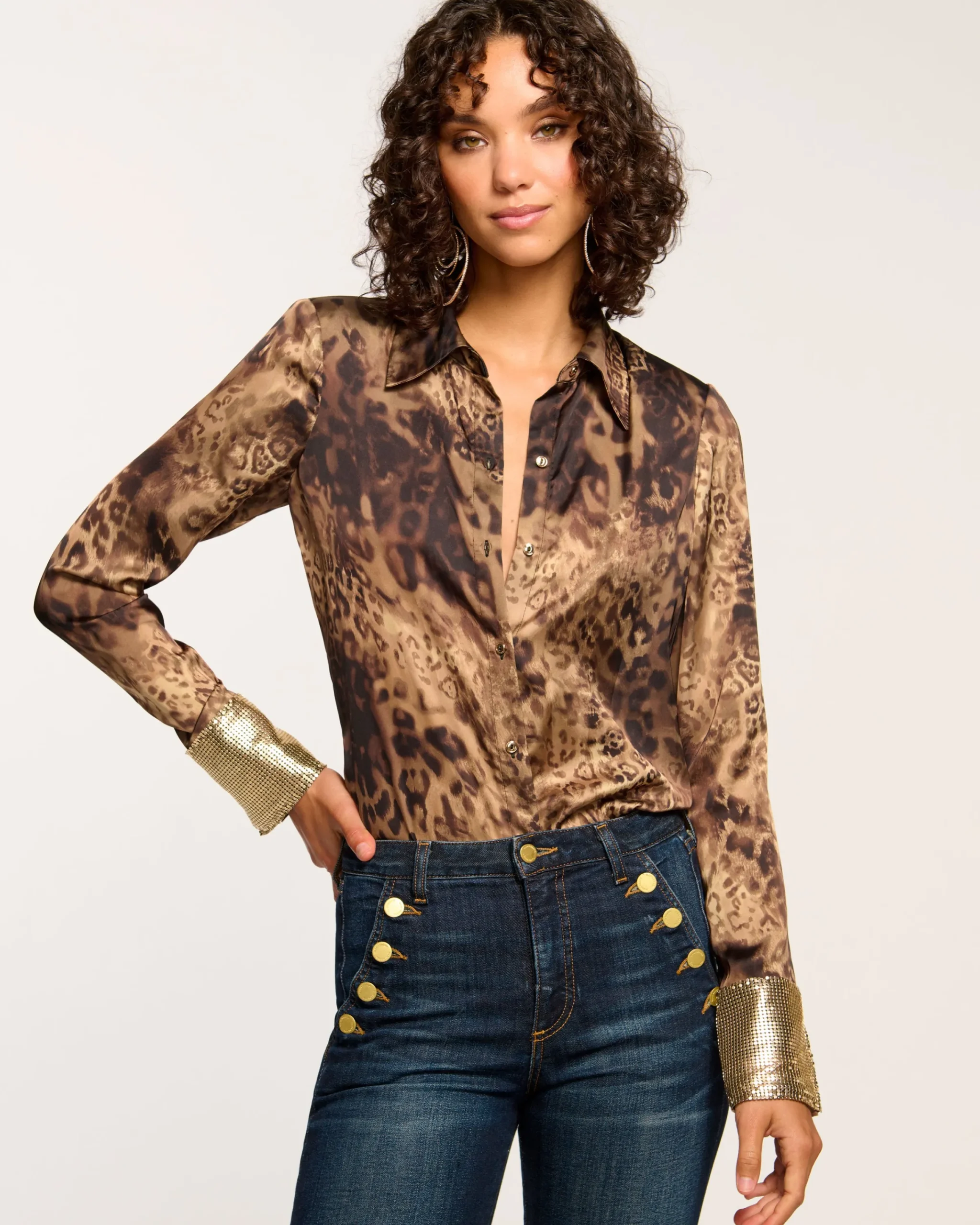 Hot Chrystal Embellished Button Down Top Tops