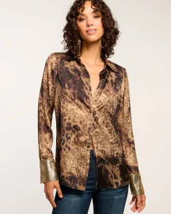 Hot Chrystal Embellished Button Down Top Tops