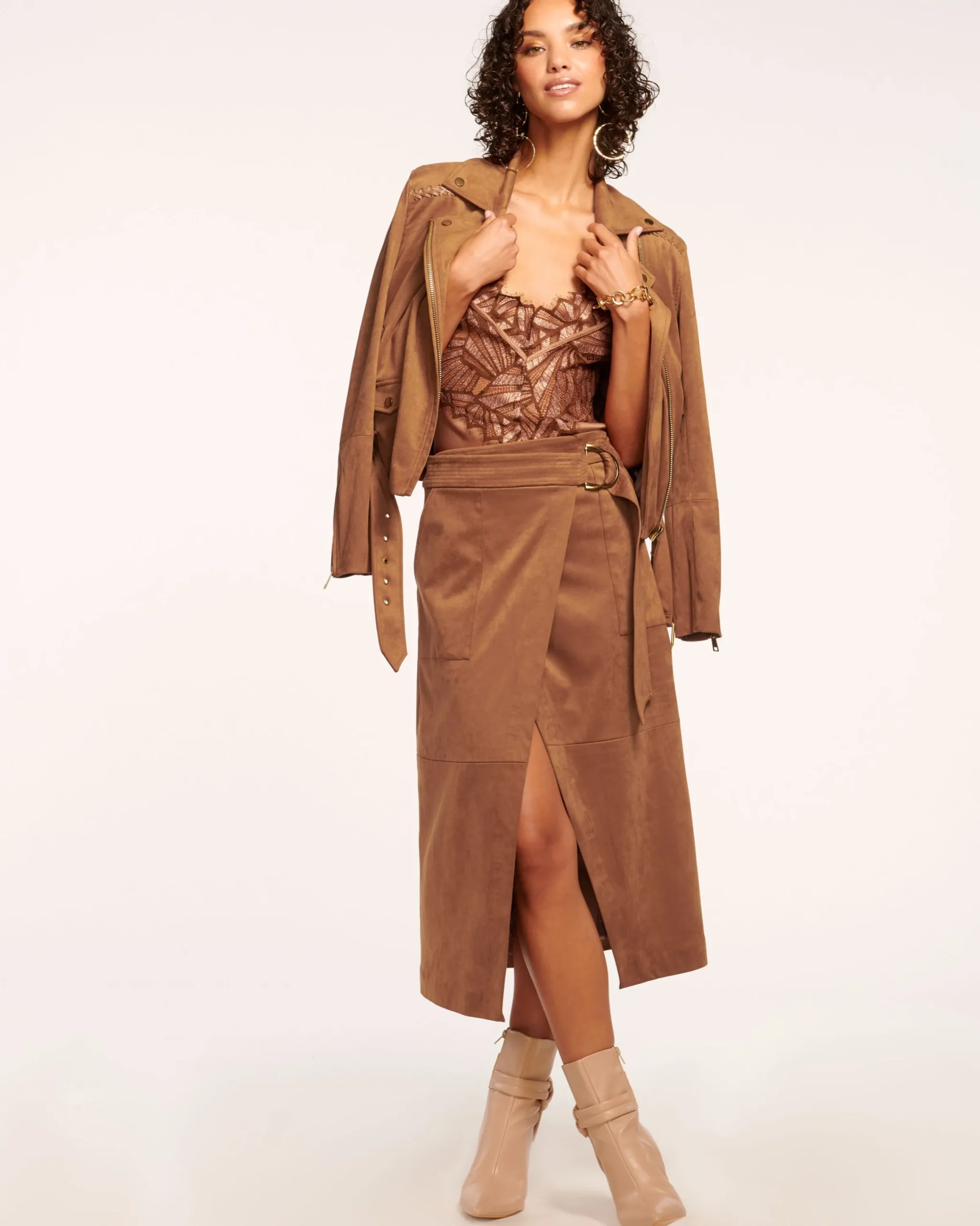 Online Delphia Faux Suede Midi Skirt Bottoms