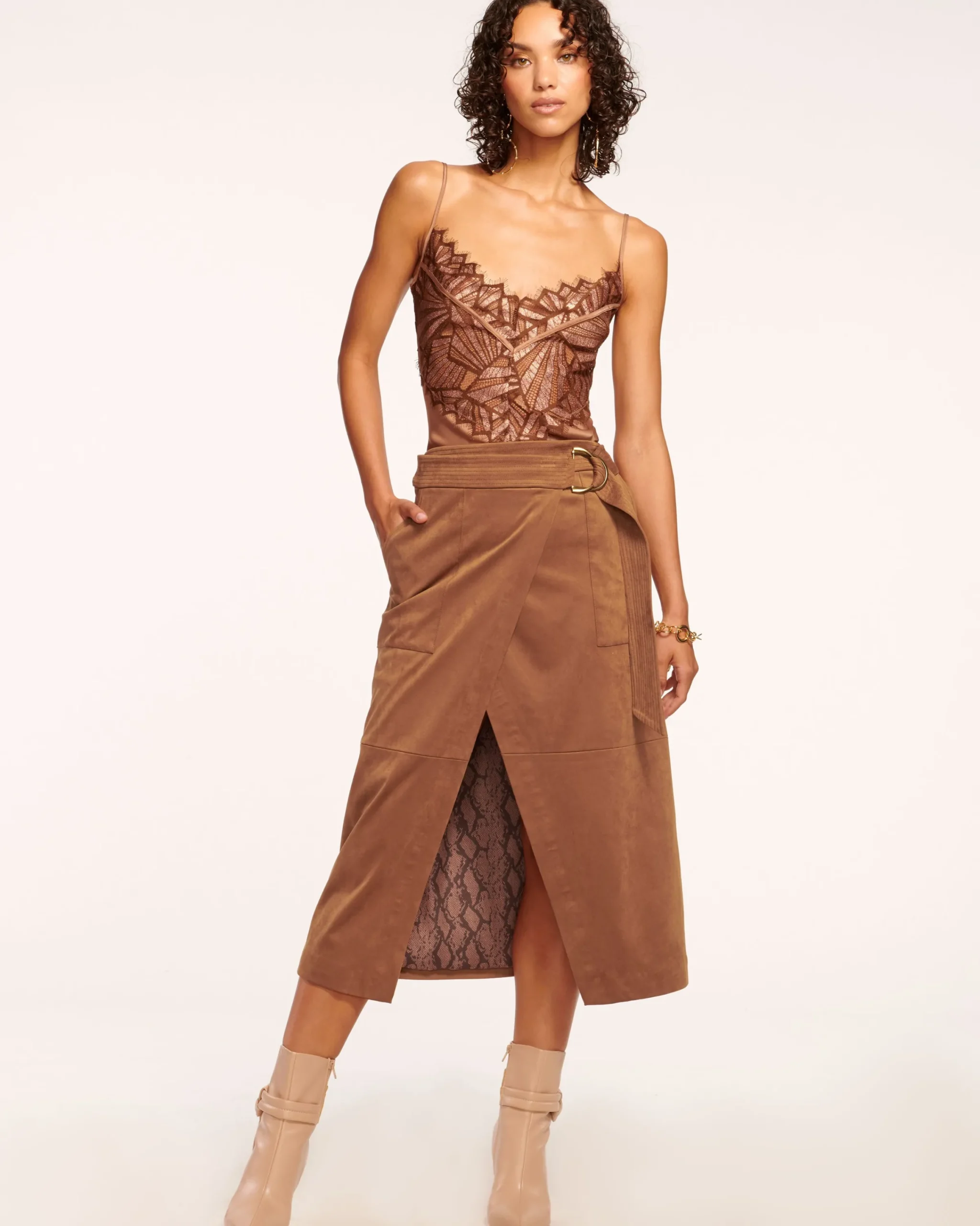 Online Delphia Faux Suede Midi Skirt Bottoms
