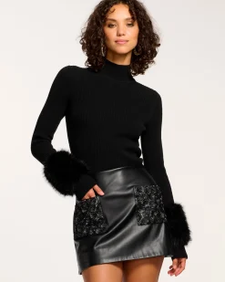 Fashion Emilian Embellished Faux Leather Mini Skirt Bottoms