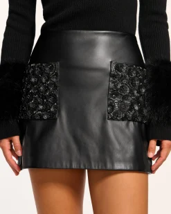 Fashion Emilian Embellished Faux Leather Mini Skirt Bottoms