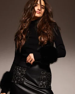 Fashion Emilian Embellished Faux Leather Mini Skirt Bottoms