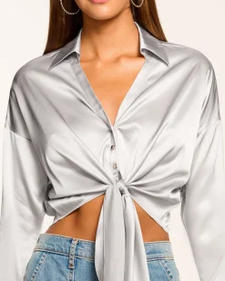 Outlet Farrah Silk Tie-Front Blouse Tops