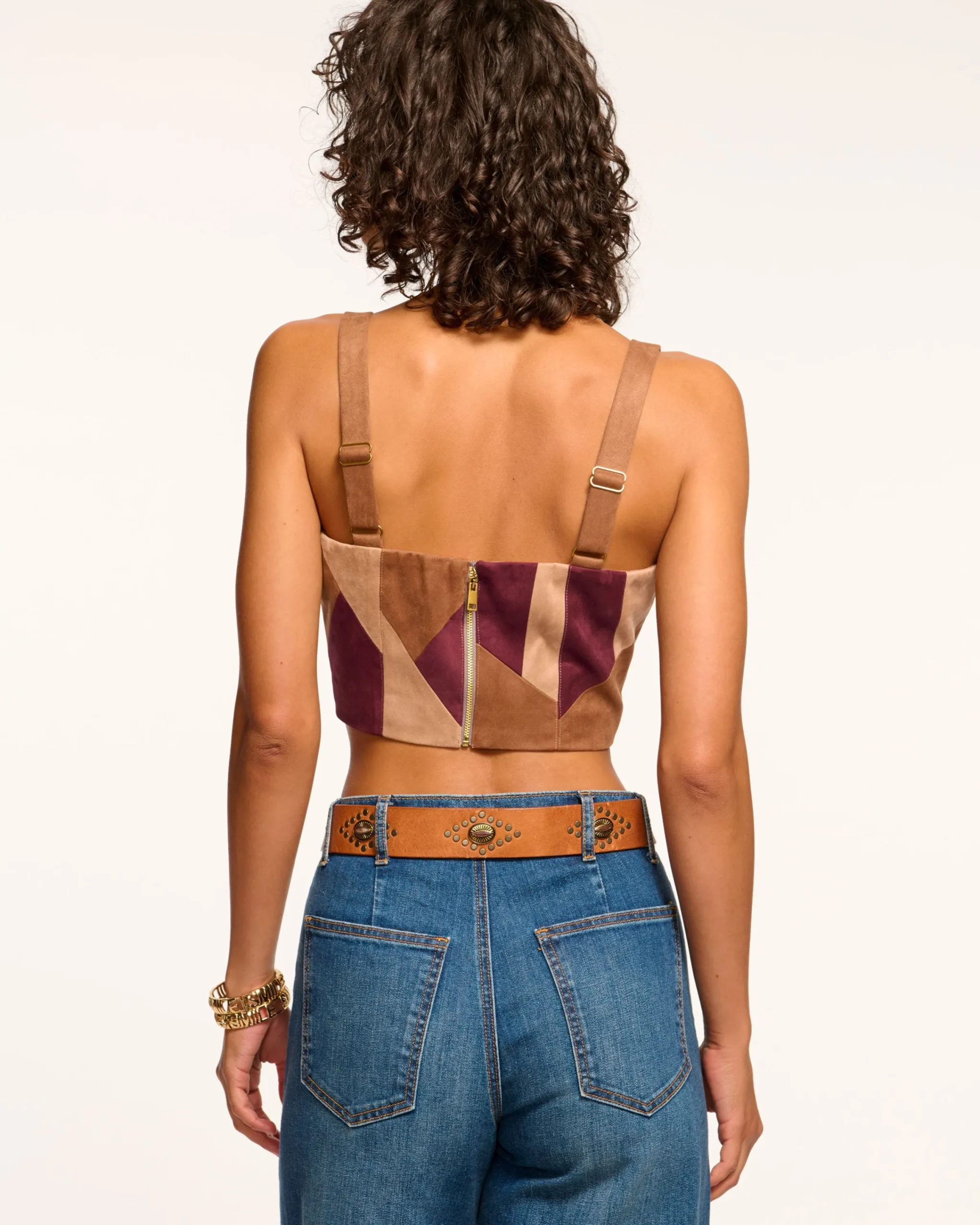 Hot Finnley Patchwork Faux Suede Crop Top Tops