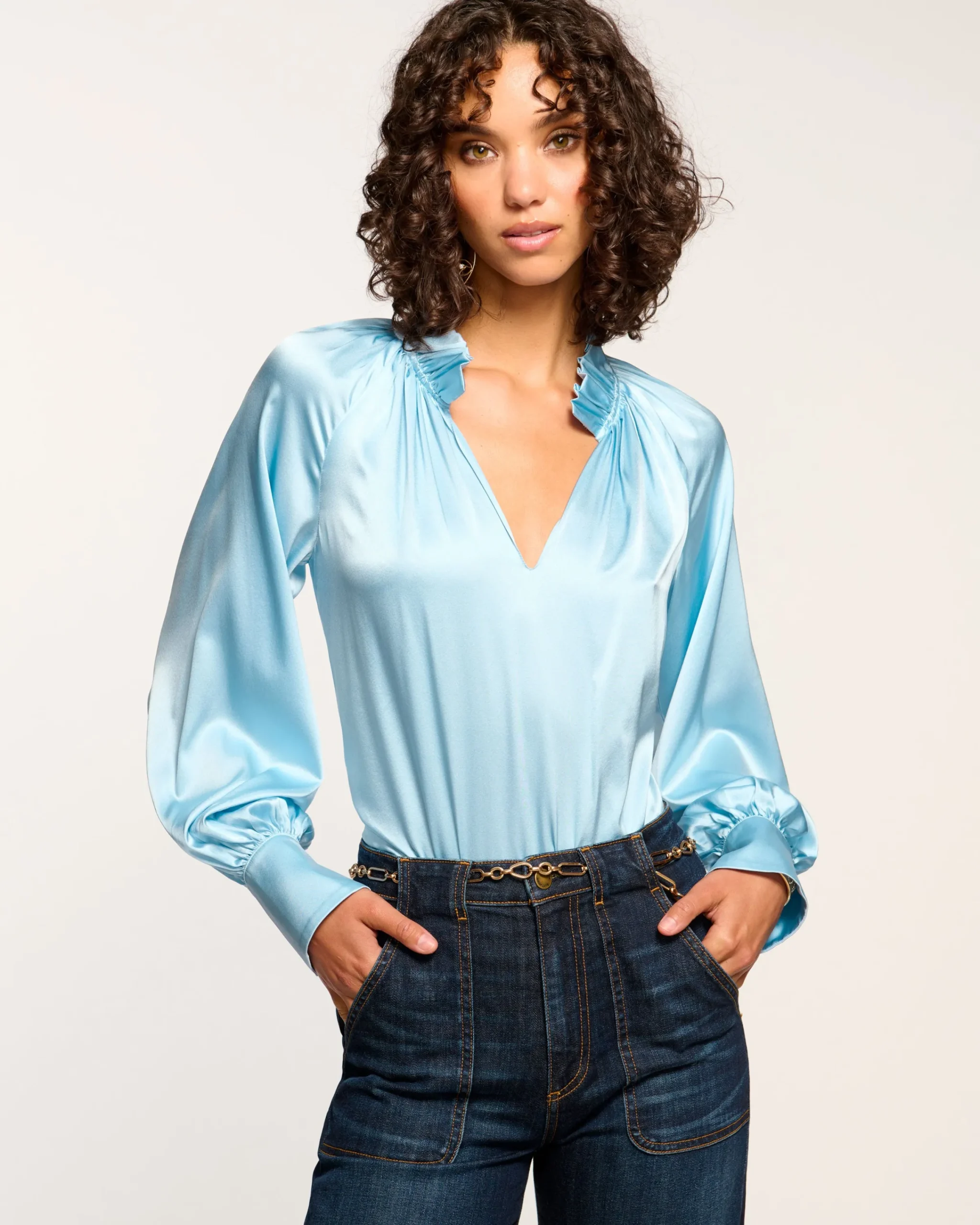 Clearance Gayle Silk Long Sleeve Blouse Tops