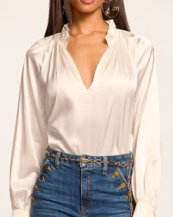 Clearance Gayle Silk Long Sleeve Blouse Tops
