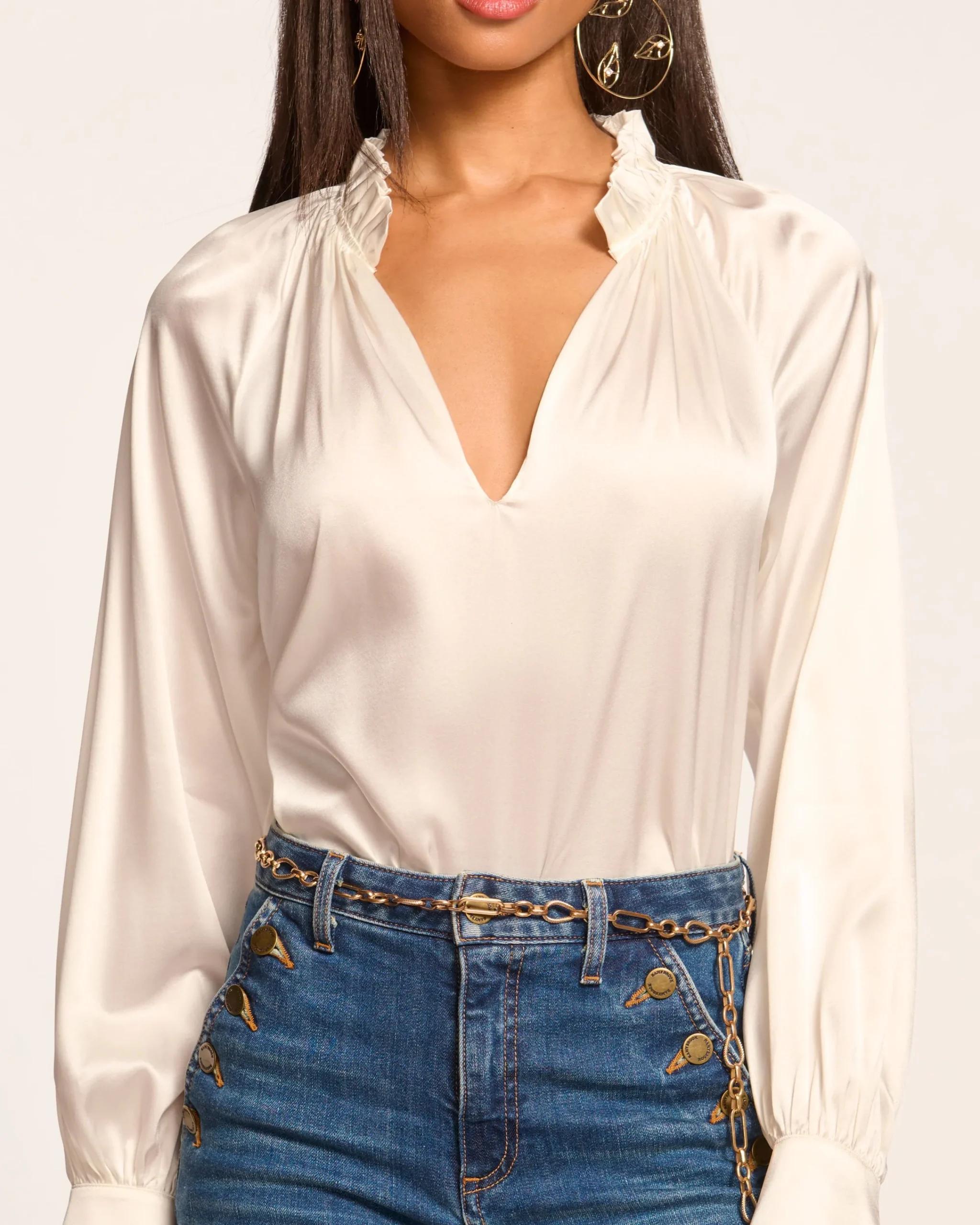 Clearance Gayle Silk Long Sleeve Blouse Tops