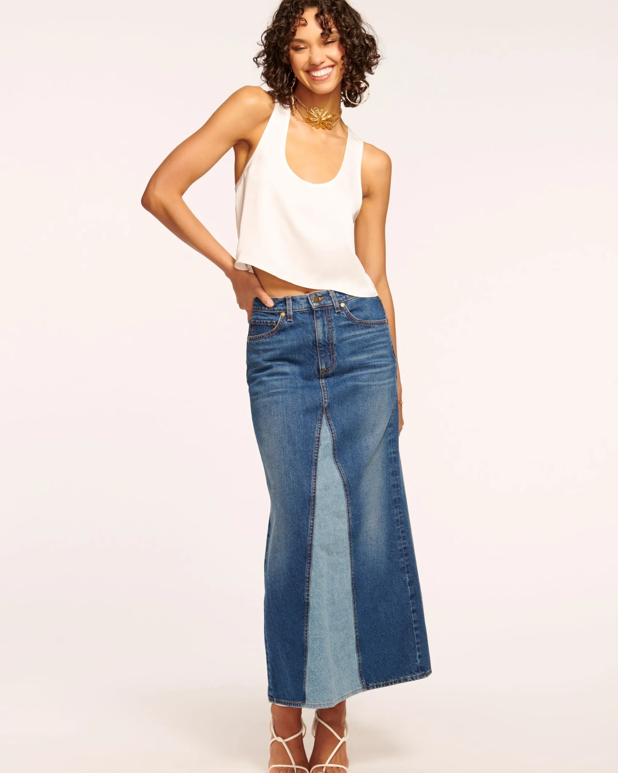 Hot Jannie Two-Tone Denim Maxi Skirt Denim | Bottoms