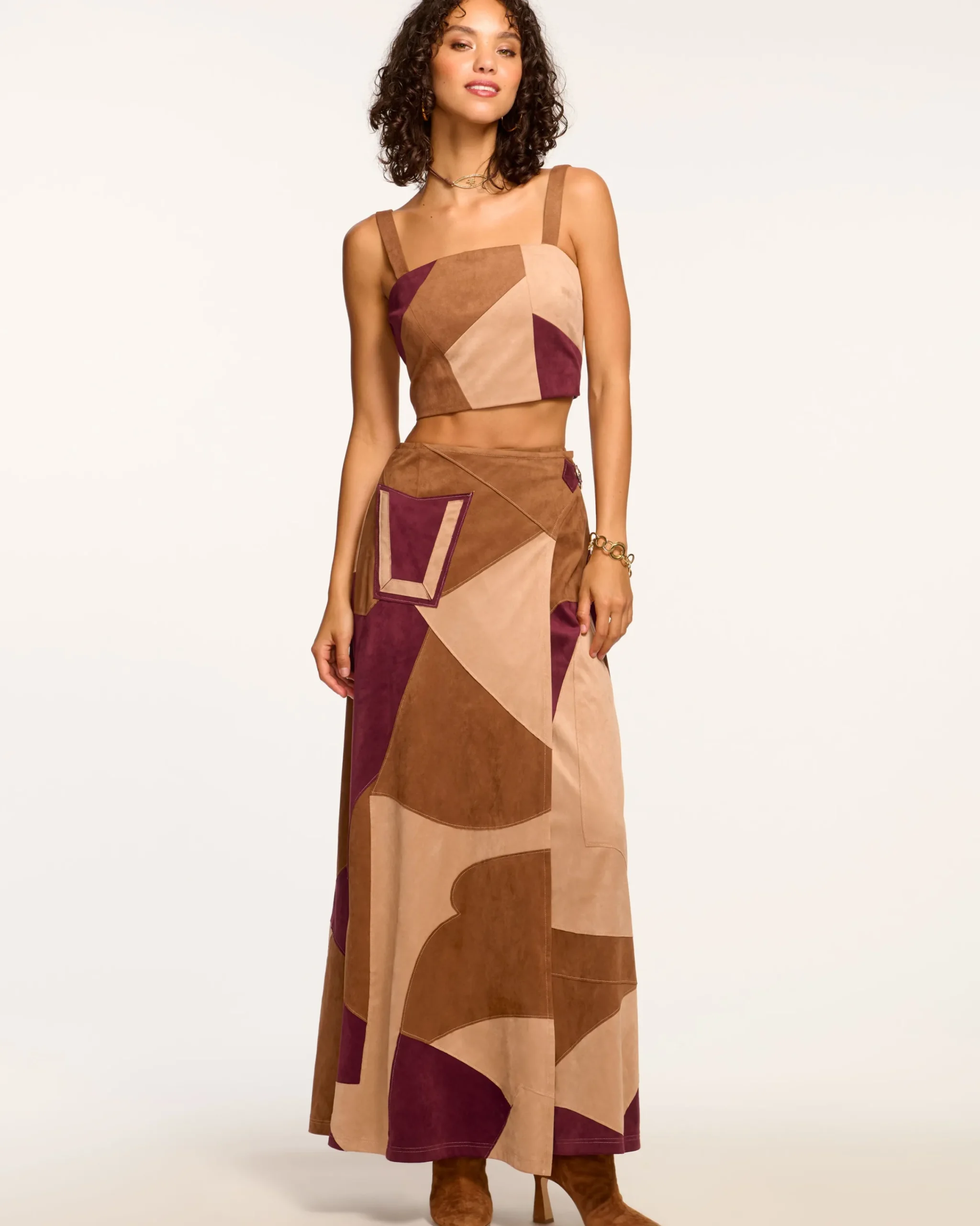 Online Jeannie Patchwork Faux Suede Skirt Bottoms