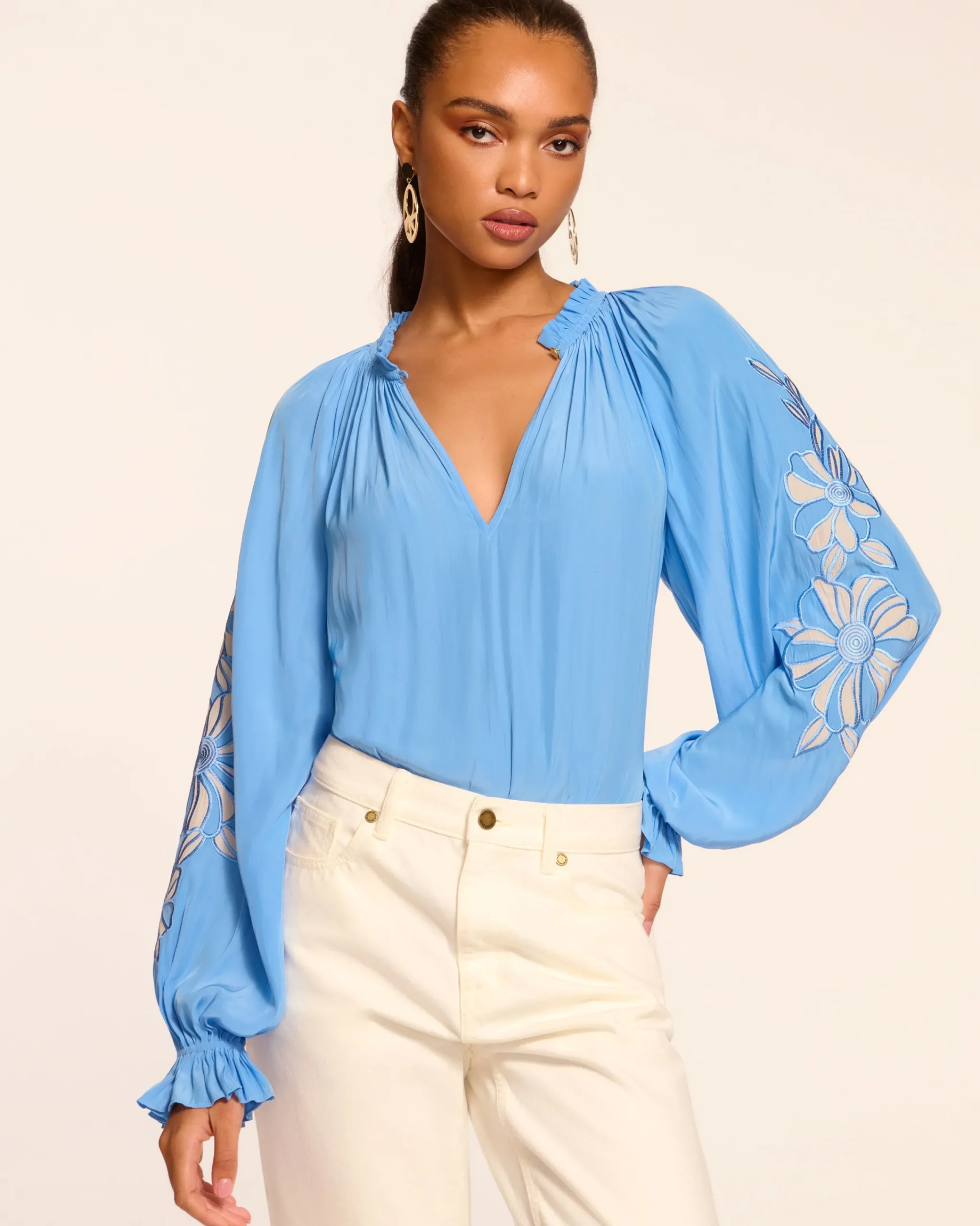 Hot Nelida Embellished Long Sleeve Blouse Tops