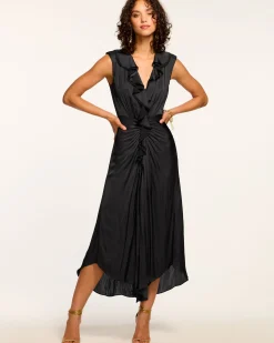 Online Olive Ruffle V-Neck Midi Dress Dresses