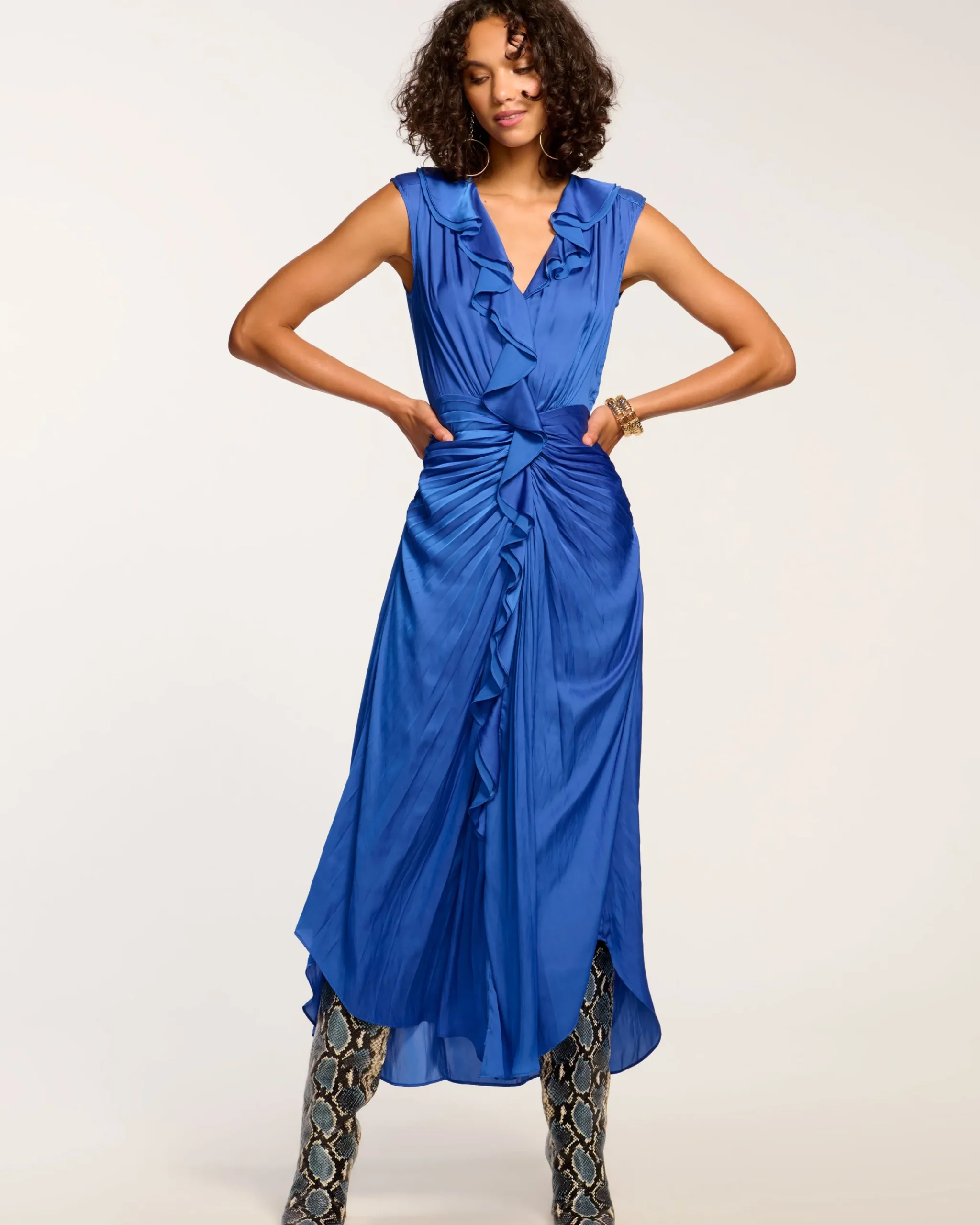 Online Olive Ruffle V-Neck Midi Dress Dresses