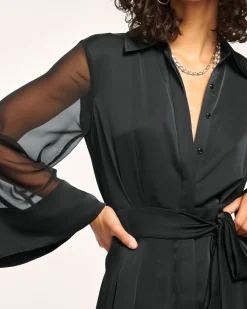 Discount Phoebe Sheer Long Sleeve Shirt Dress Dresses
