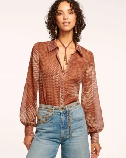Clearance Polly Button Down Blouse Tops