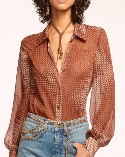 Clearance Polly Button Down Blouse Tops