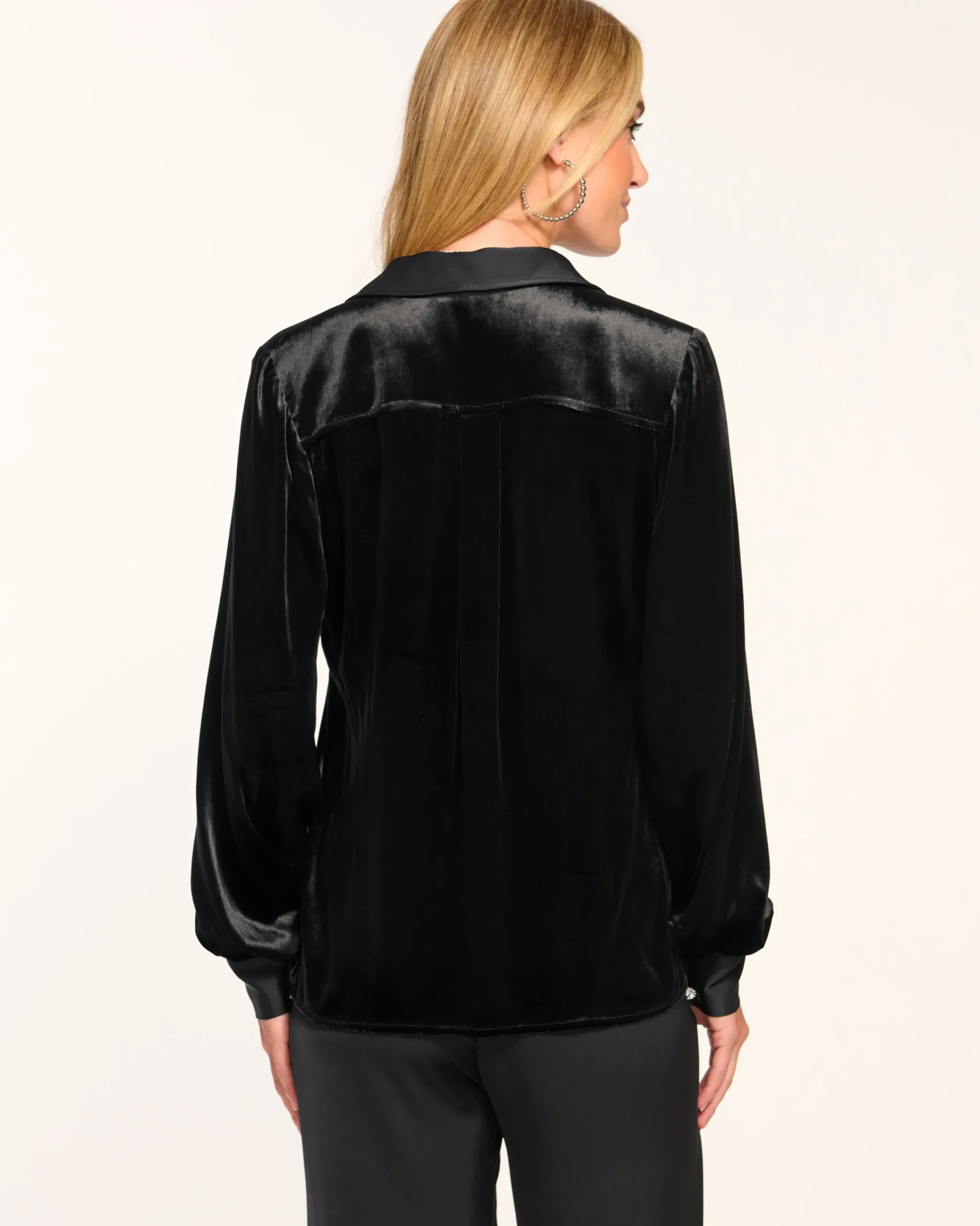 Fashion Ramona Velvet Button Down Top Tops