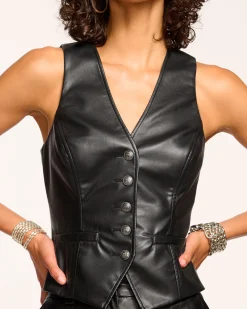 Discount Sarge Faux Leather V-Neck Vest Tops