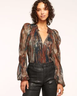 Clearance Sukie V-Neck Puff Sleeve Blouse Tops