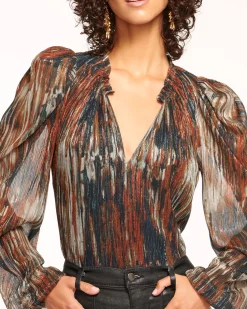 Clearance Sukie V-Neck Puff Sleeve Blouse Tops