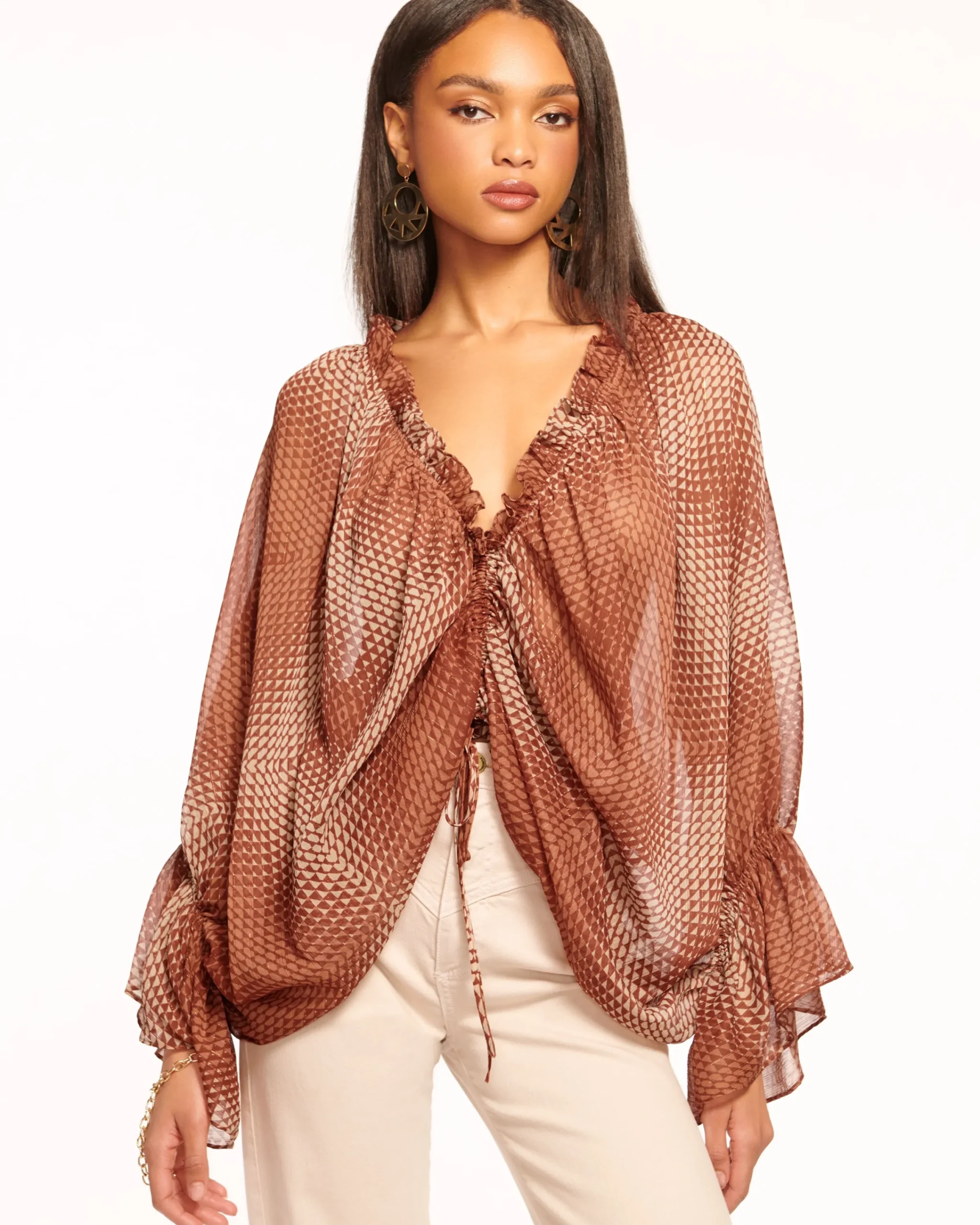 Best Susanna Ruched V-Neck Blouse Tops
