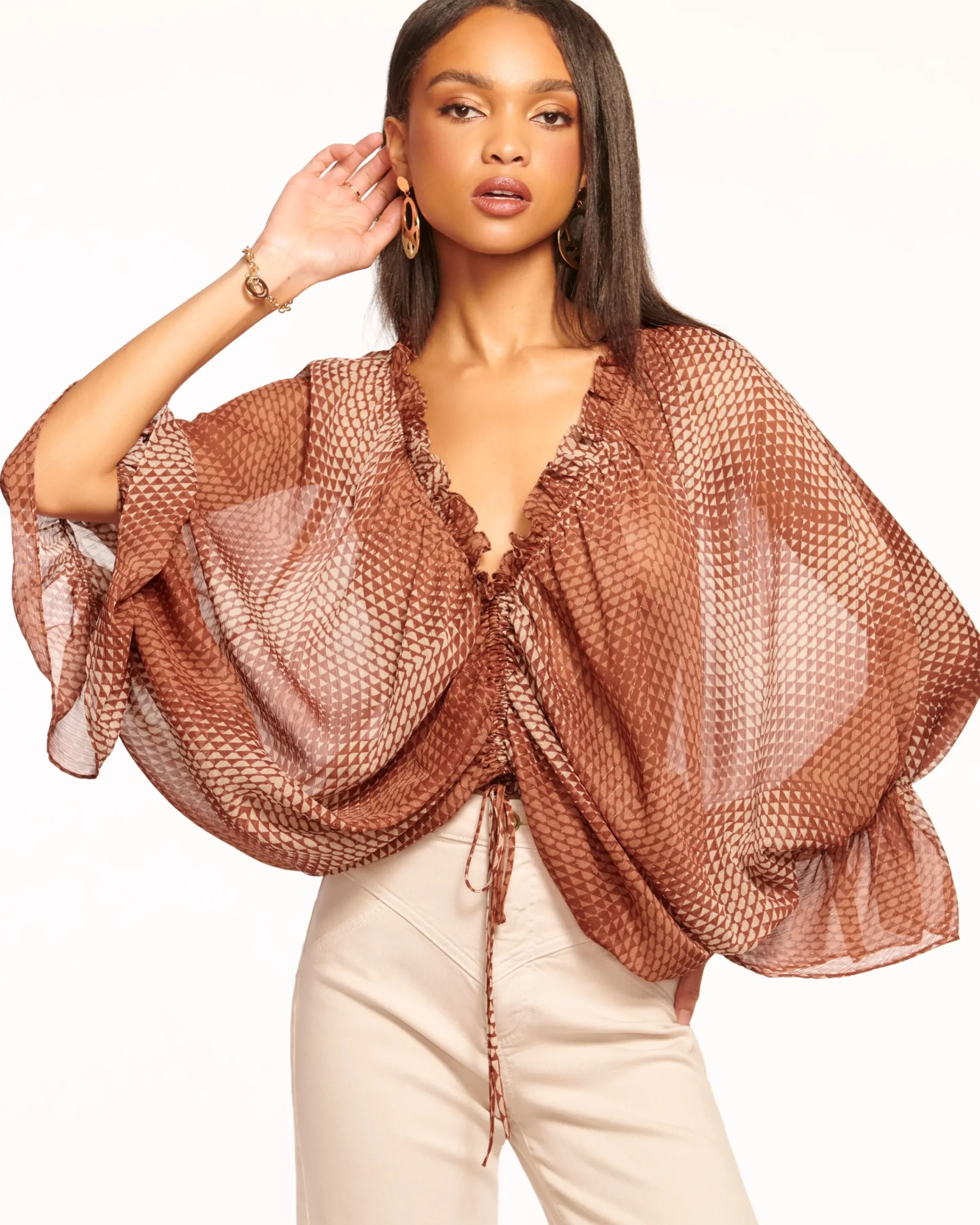 Best Susanna Ruched V-Neck Blouse Tops