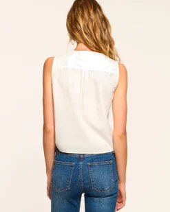 Clearance Svetlana V-Neck Cotton Poplin Tank Top Tops