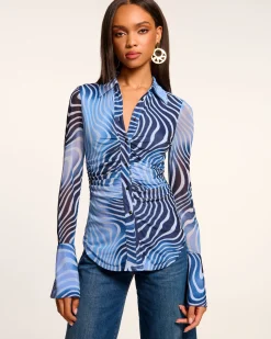 Best Talisa Long Sleeve Button Down Mesh Top Tops