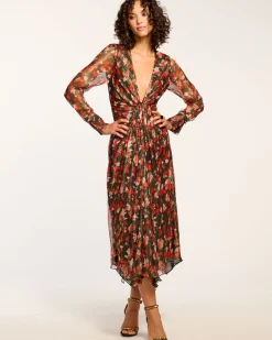 Sale Tatia Plunging Long Sleeve Midi Dress Dresses