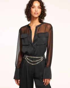 Best Tiah Sheer Button Down Top Tops