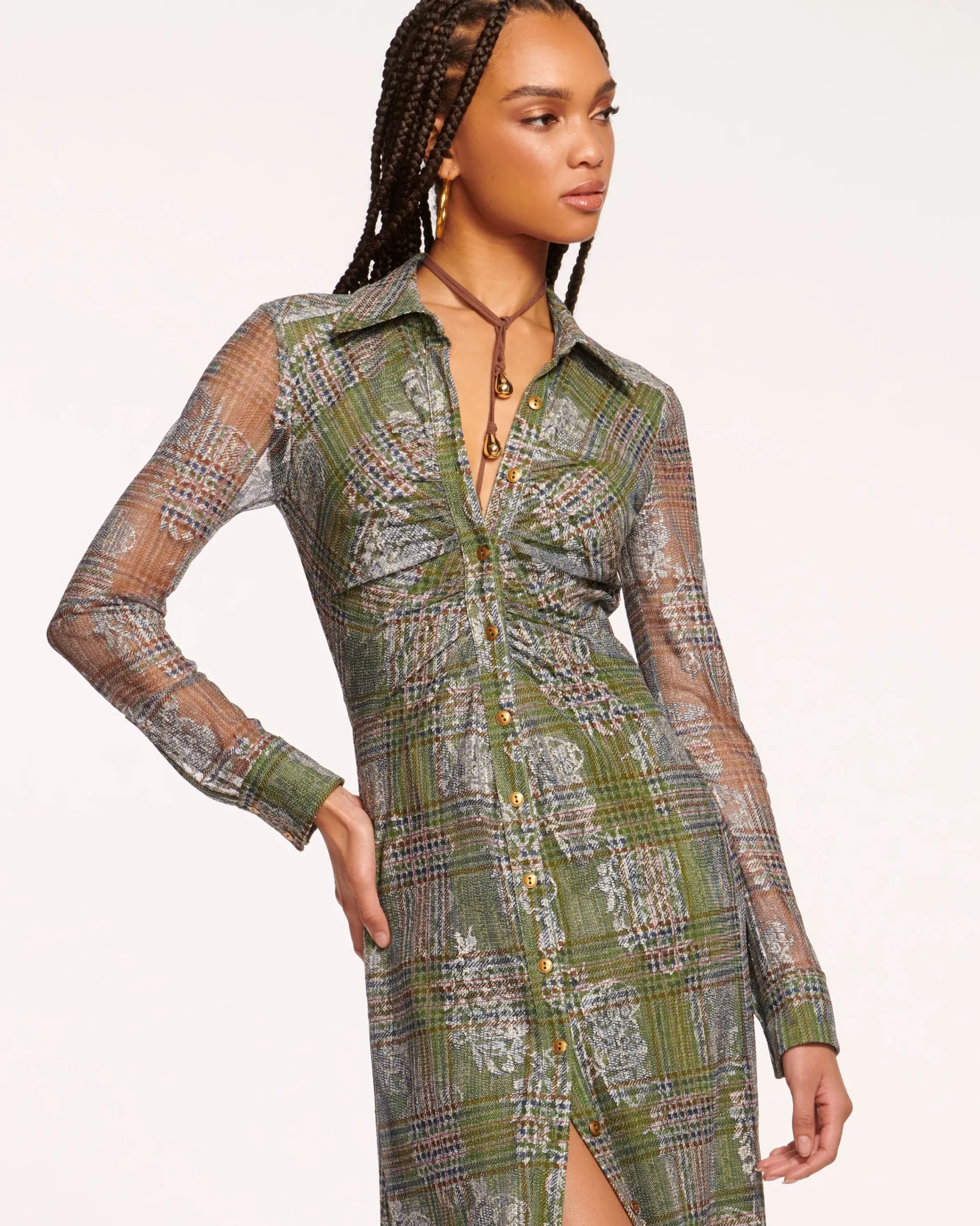 Fashion Wyatt Button Down Mesh Maxi Dress Dresses
