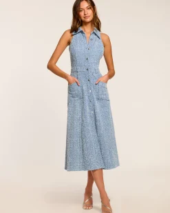 Sale Yesenia Textured Denim Midi Dress Dresses | Denim